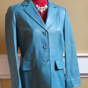 -- OFF MARKET -- Pendleton teal blue leather blazer fits S - M